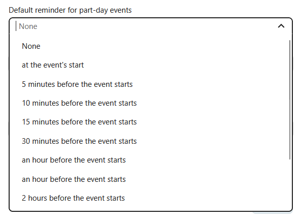 Single-select dropdown in calendar settings