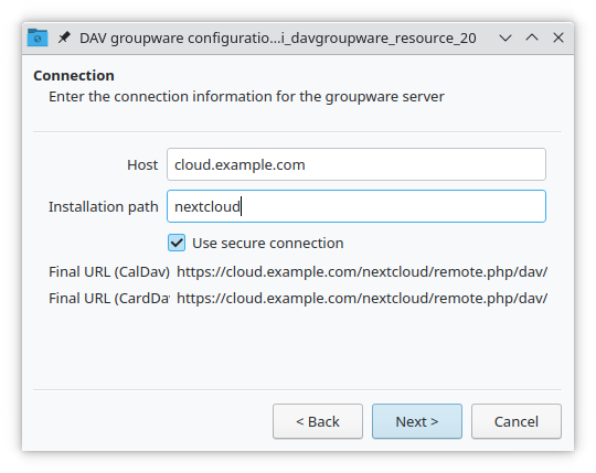 KOrganizer server URL configuration dialog