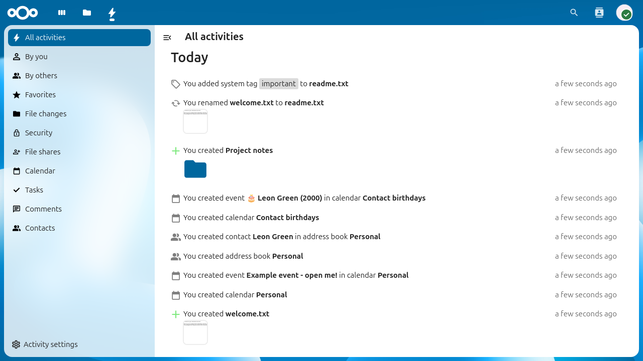 The Activity stream showing all recent activities.