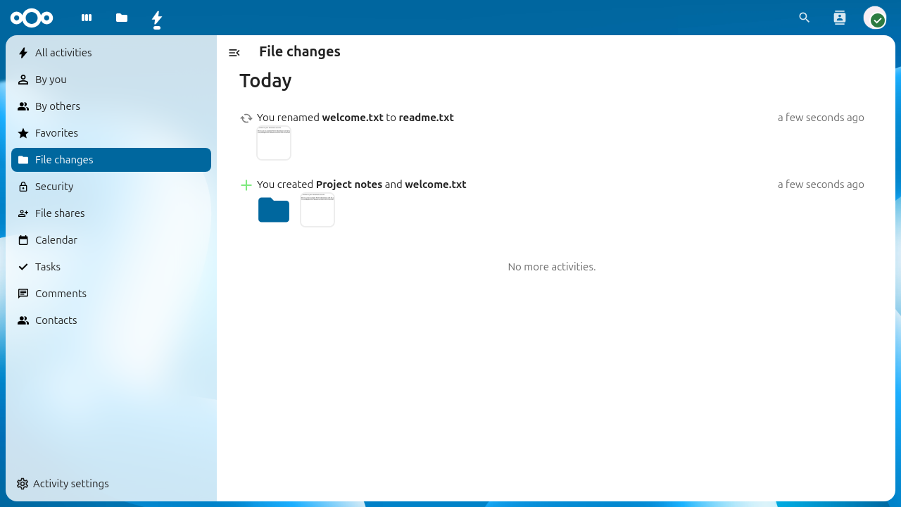 Activity stream filtered to show file changes only.