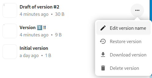 Version actions menu