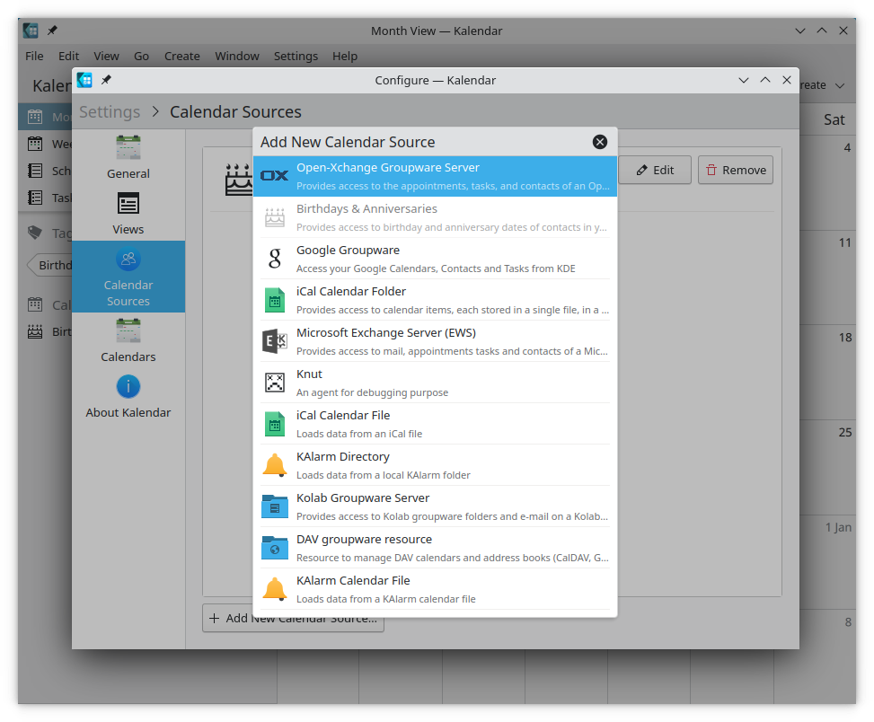 Kalendar resource selection dialog with DAV groupware resource option