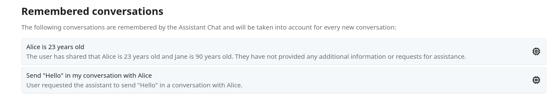 Remembered conversations in personal settings.