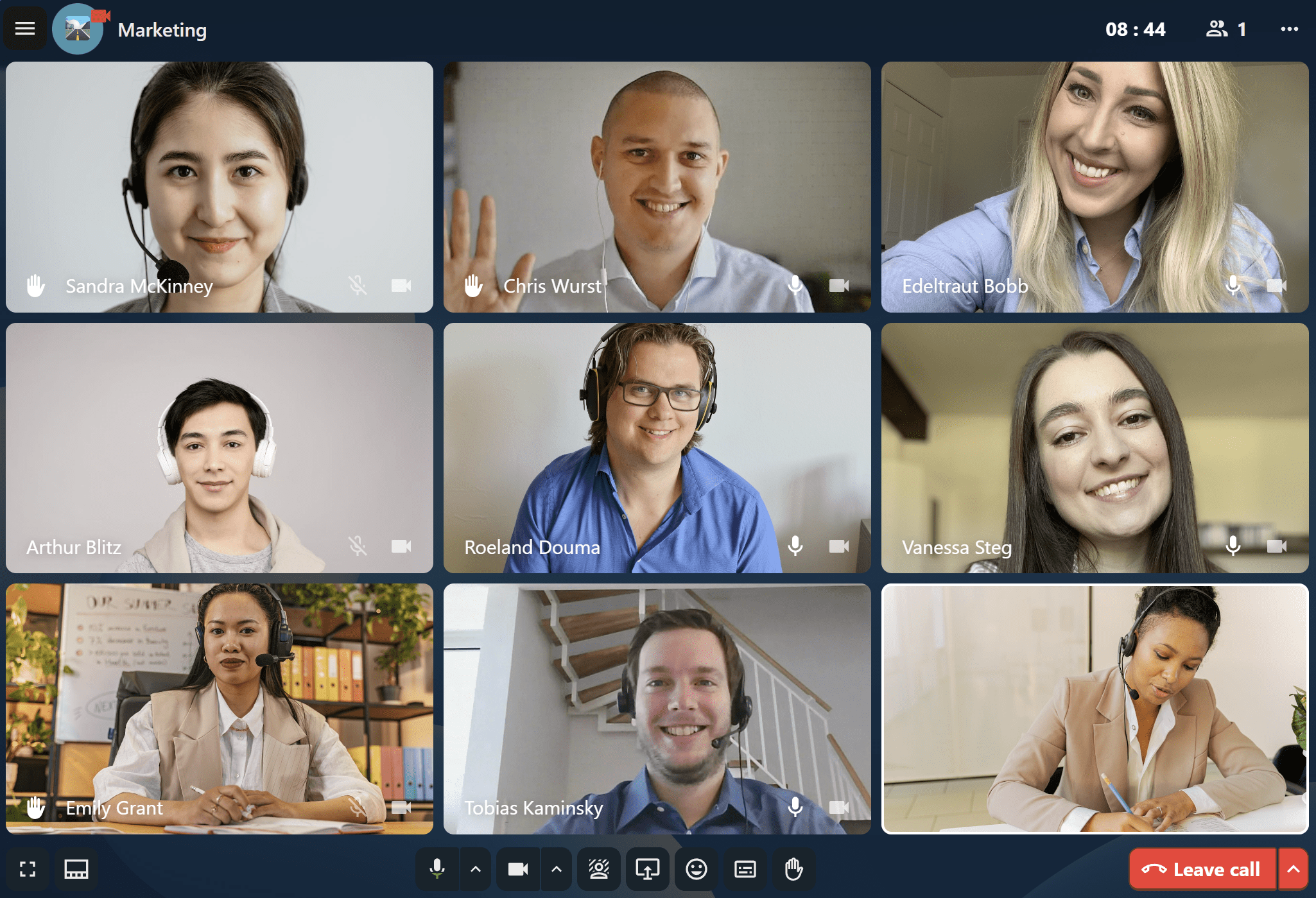 Talk call in grid view showing multiple participants