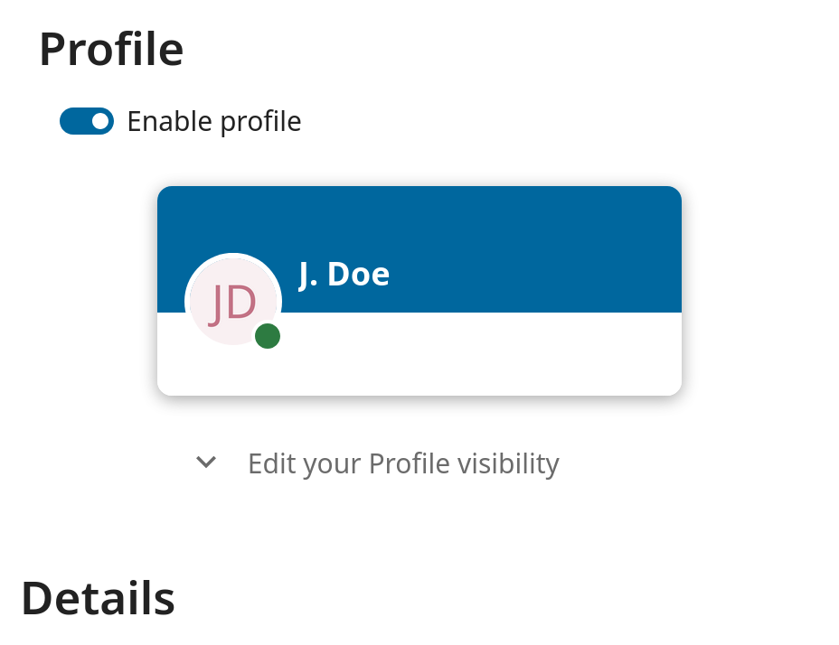 Profile visibility toggle button in personal settings